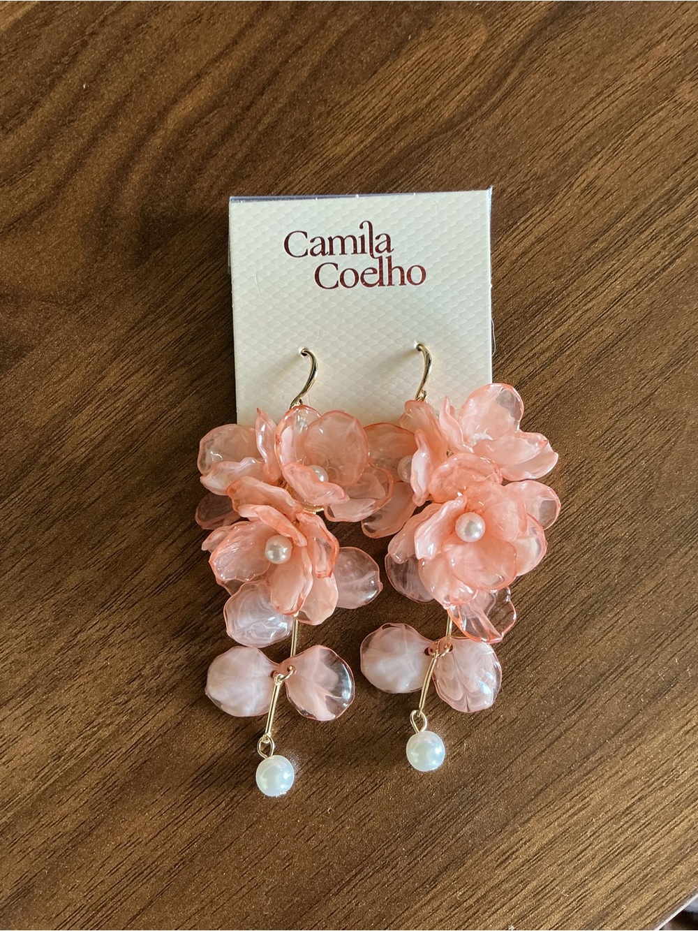 Camila Coelho Peach Floral Drop Earrings with Pearl Drops